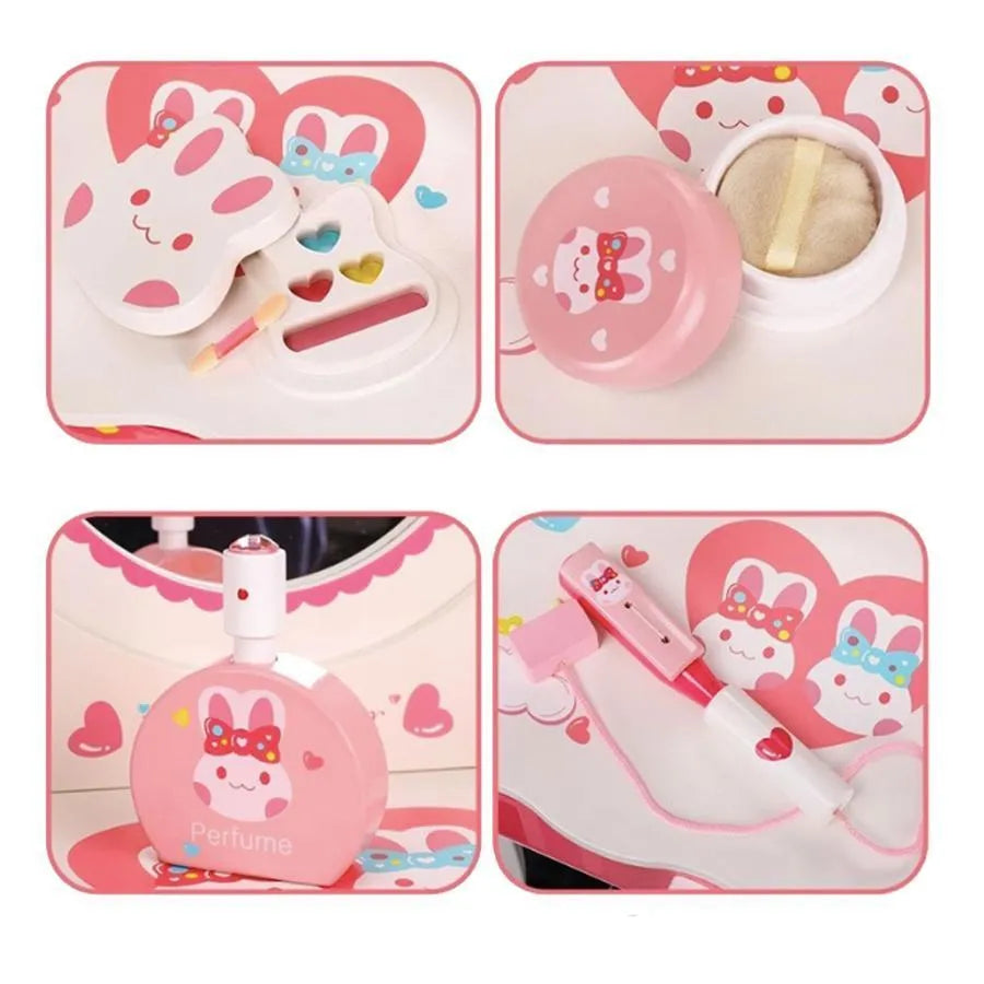 A nyúl smink- és szépségasztalos játéka, 16 darab, rózsaszín, fa