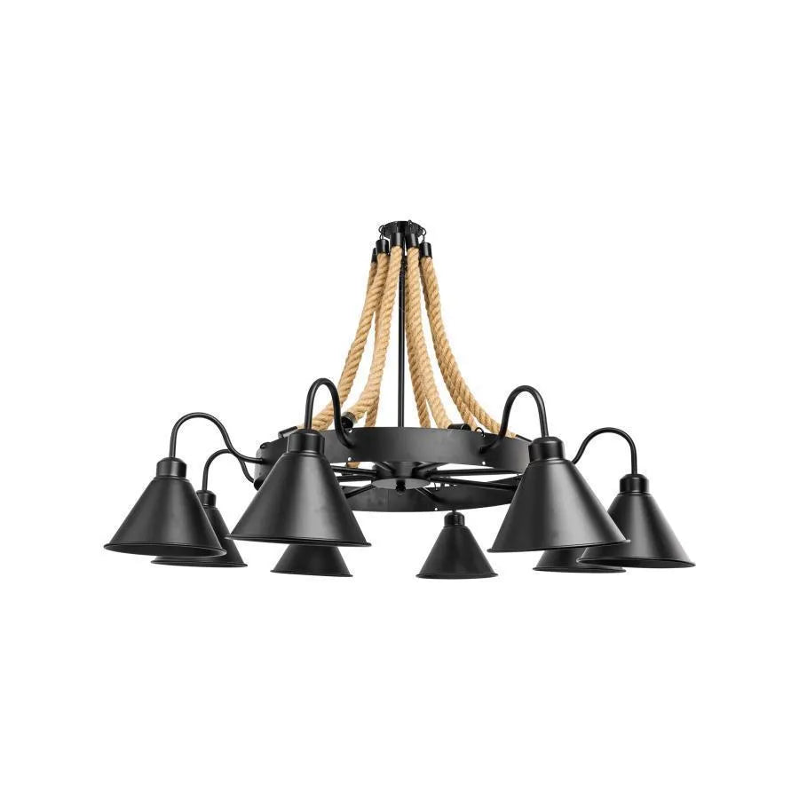 Indiana Chandelier, 8*E27, fém és kötél, fekete