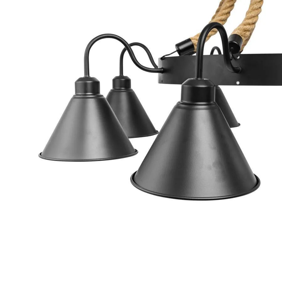 Indiana Chandelier, 8*E27, fém és kötél, fekete