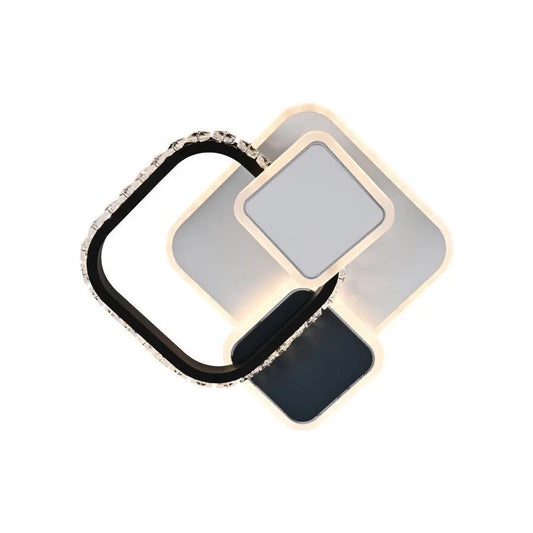 LED -csillár Gella 48W kristály, négyzet alakú, hideg/forró/semleges fény, fekete -fehér