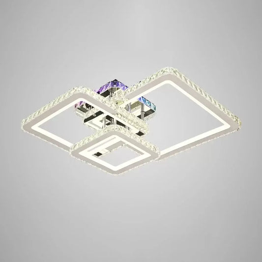 LED -csillár távirányítóval és kristály Justin RGB 106W, 3 négyzet, hideg/forró/semleges fény, százszorszép, fényes króm