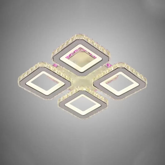 LED -csillár távirányítóval és Crystal Blakely RGB 74W, 4 négyzet, hideg/forró/semleges fény, fehér, fehér