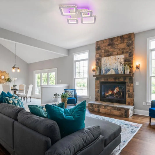 LED -csillár távirányítóval és Quadris RGB Crystal, 78W, 4 négyzet, hideg/forró/semleges fény, fehér, fehér