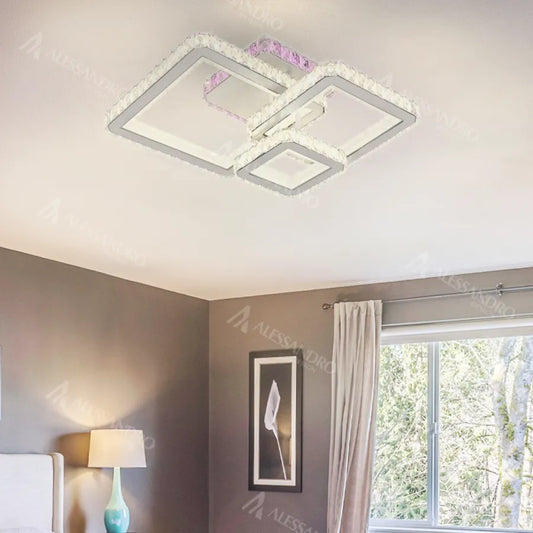 LED -csillár távirányítóval és Crystal Blakely RGB 166W, 3 négyzet, hideg/forró/semleges fény, fehér, fehér