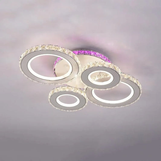 LED -csillár távirányítóval és Crystal Zafina RGB 136W, 6 kör, hideg/forró/semleges fény, fehér, fehér