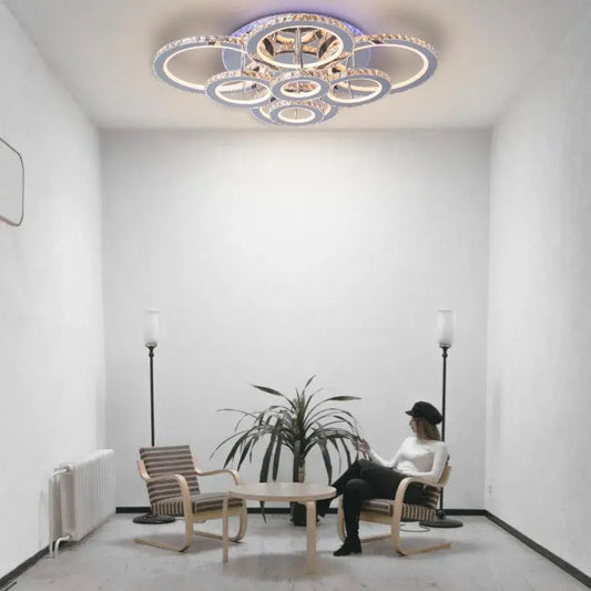 LED -csillár távirányítóval és Crystal LIA RGB 182W, 8 kör, hideg/forró/semleges fény, instabil, fényes krómfehér