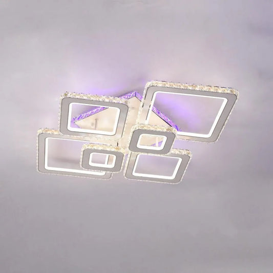 LED -csillár távirányítóval és Crystal Terrano RGB 288W, 6 négyzet, hideg/forró/semleges fény, százszorszép, fényes krómfehér