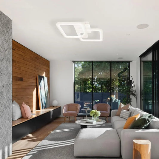 LED -csillár Zoe 69W távirányítóval, 2 négyzet, hideg/forró/semleges fény, átkozott, fehér