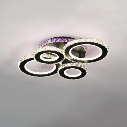 LED -csillár távirányítóval és Crystal Zafina RGB 136W, 4 kör, hideg/forró/semleges fény, instabil, fekete