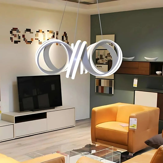 A LED -csillár felfüggesztette az Infinity Twist 180W távirányítót, hullámos, hideg/forró/semleges fény, fehér, fehér, állítható magasság