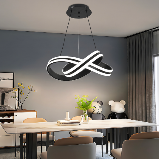 LED -csillár, Infinity hurok 92W távirányítóval, hideg/forró/semleges fény, instabil, fekete, állítható magasság