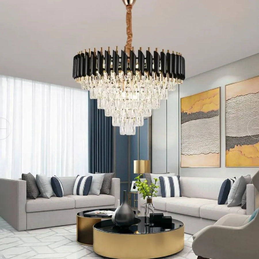 Crystal Chandelier Versailles Magno 8xe27, 60 cm átmérőjű, fényes és fekete arany, állítható magasság