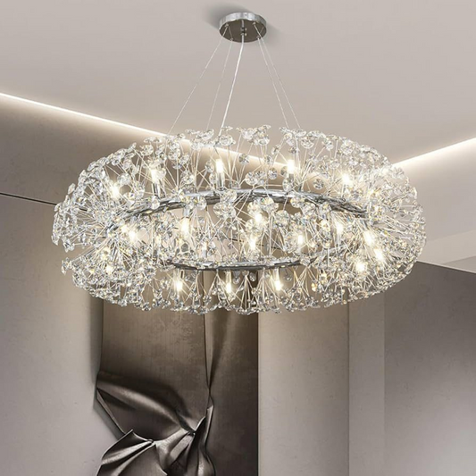 Crystal Chandelier perc 12x G9, 60 cm átmérőjű, fényes ezüst, állítható magasság