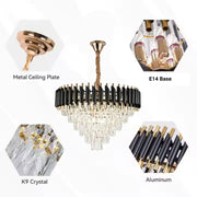 Crystal Chandelier Versailles Magno 8xe27, 60 cm átmérőjű, fényes és fekete arany, állítható magasság