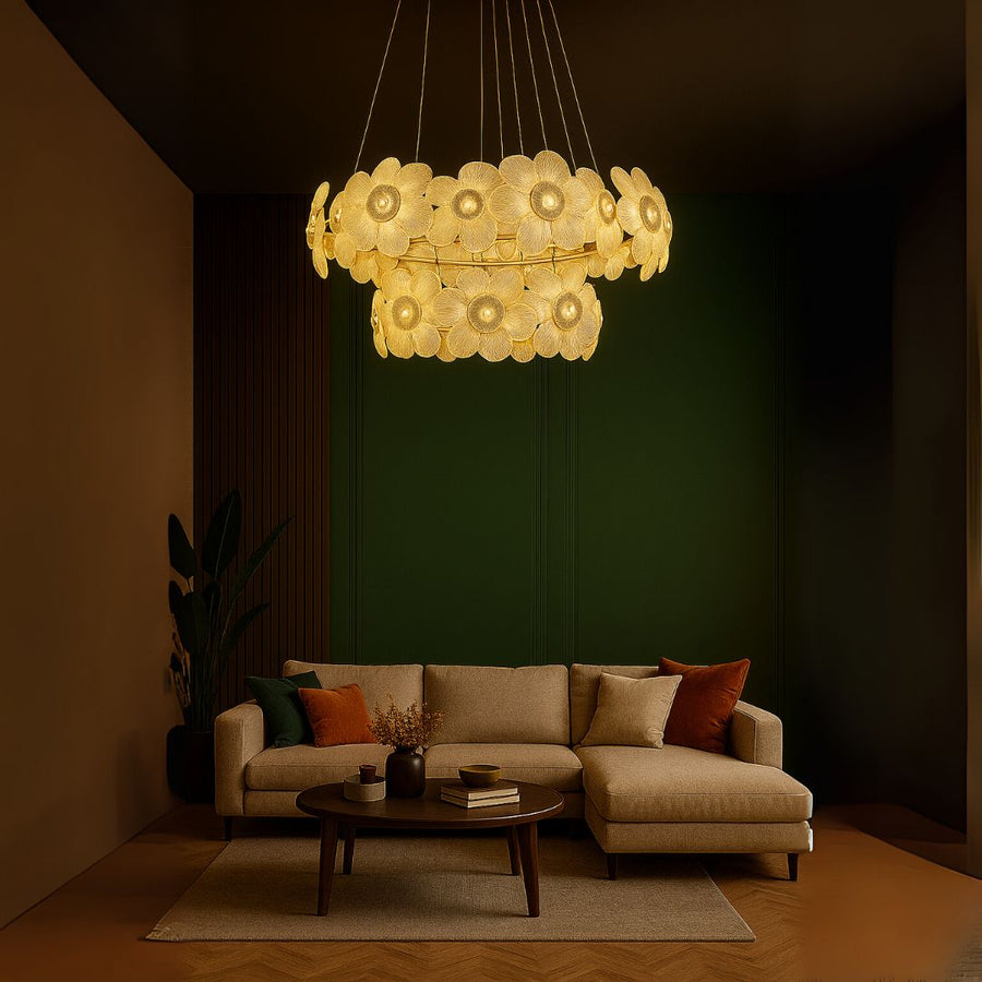 Largo csillár csillár, 33x E14, 76 cm átmérőjű, állítható magasság, arany