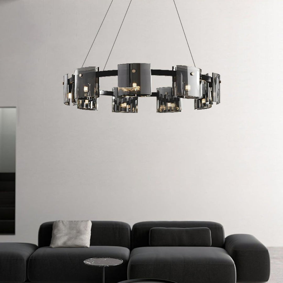 Modern csillár, Valmontreux Largo, 8xG9, átmérő 80 cm, fekete, állítható magasság