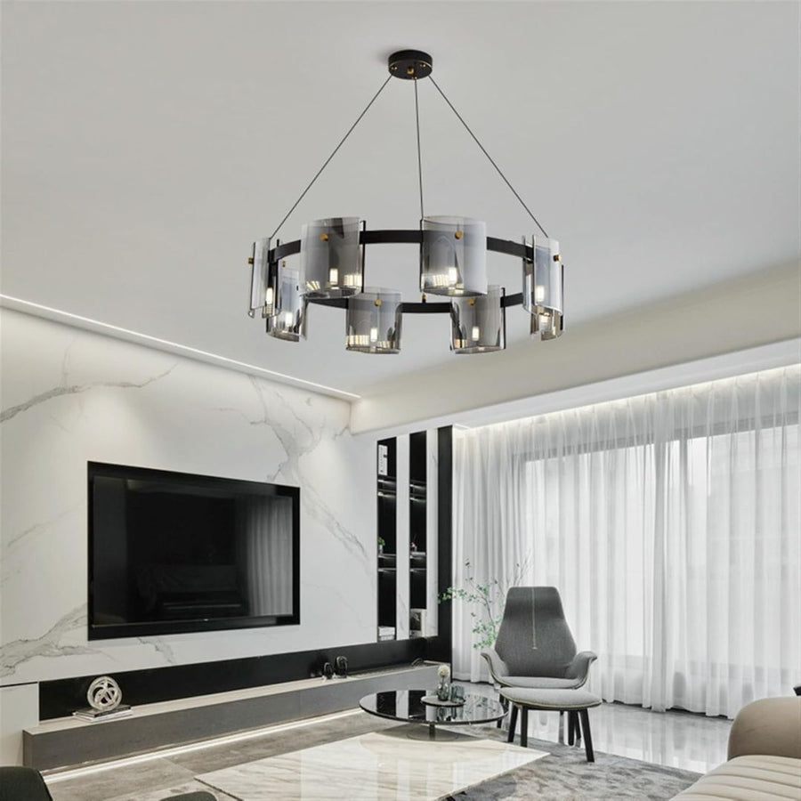 Modern csillár, Valmontreux Largo, 8xG9, átmérő 80 cm, fekete, állítható magasság