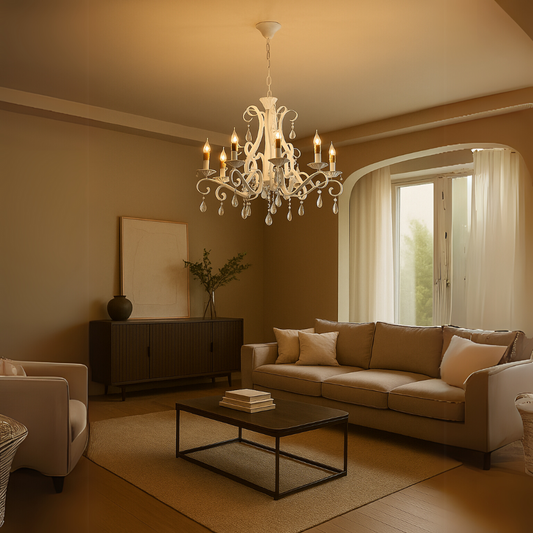 Candelabru Delli Santi 6xe14, átmérő 49 cm, fehér, állítható magasság