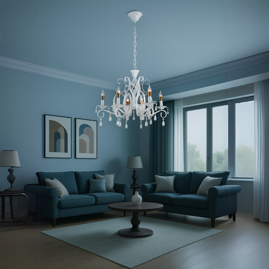 Candelabru Delli Santi 6xe14, átmérő 49 cm, fehér, állítható magasság
