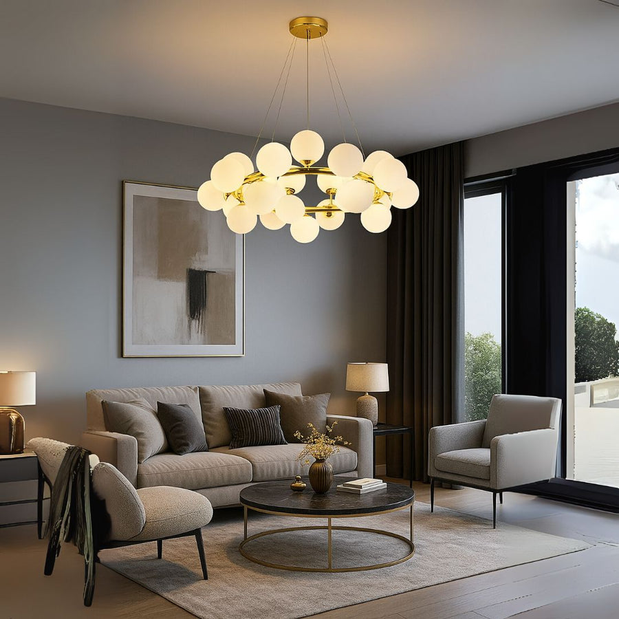 LOFT kamrás csillár, 25x G9, fehérarany, fém, állítható magasságú, modern