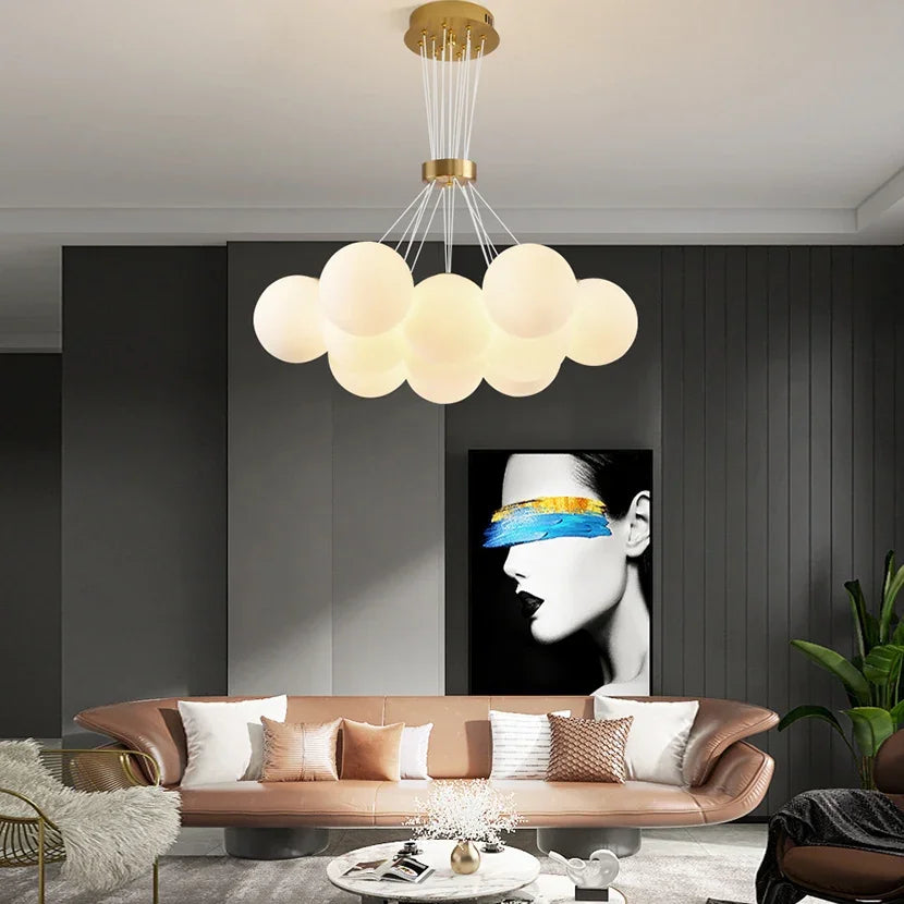 Modern csillár, pendul típus, Loft Bagliore, Glob, 11xe27, állítható magasság, arany
