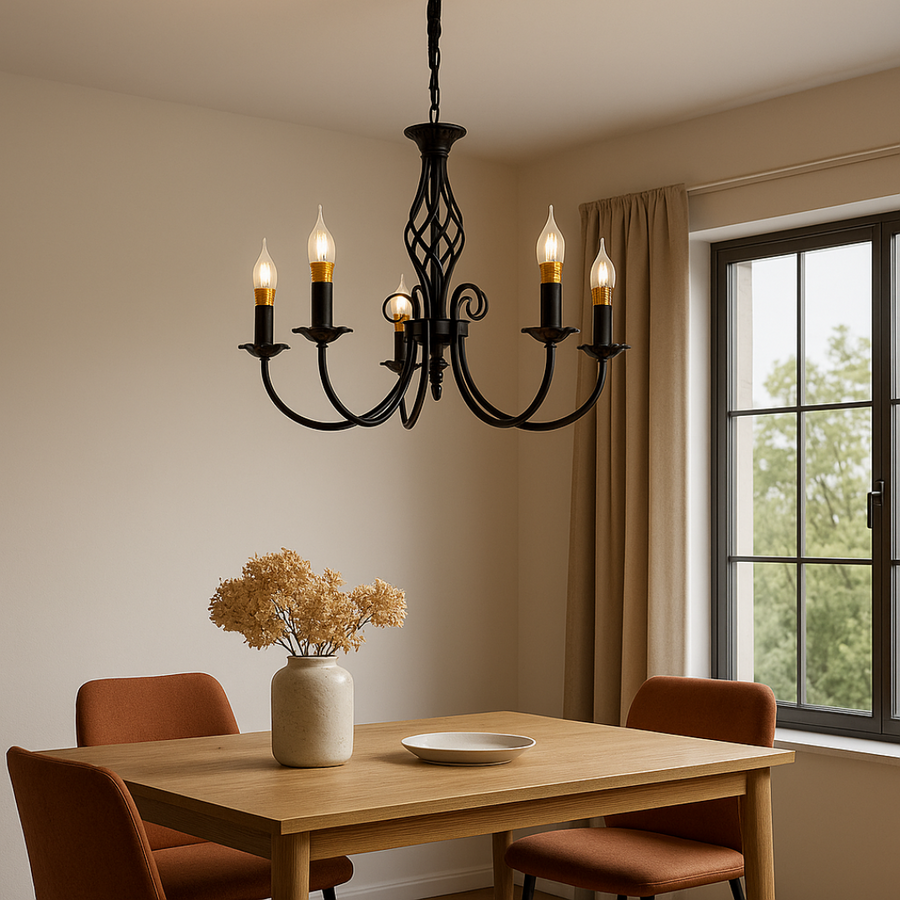 Gyöngy csillár, 5xe14, fekete, állítható magasság