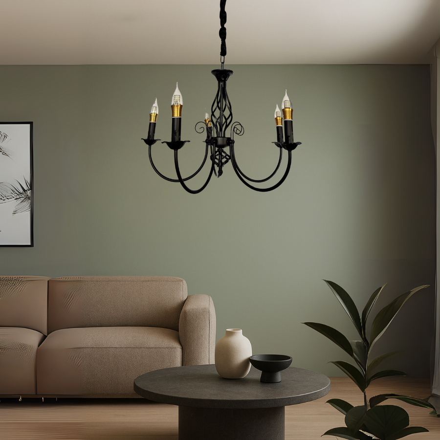 Gyöngy csillár, 5xe14, fekete, állítható magasság