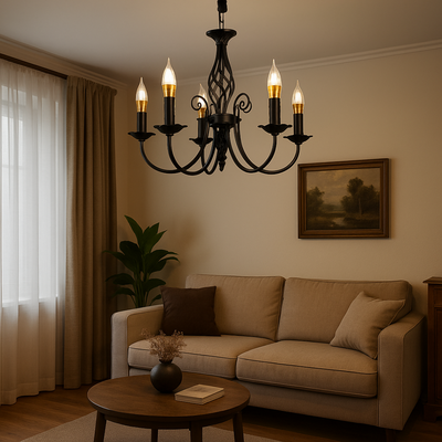 Gyöngy csillár, 5xe14, fekete, állítható magasság