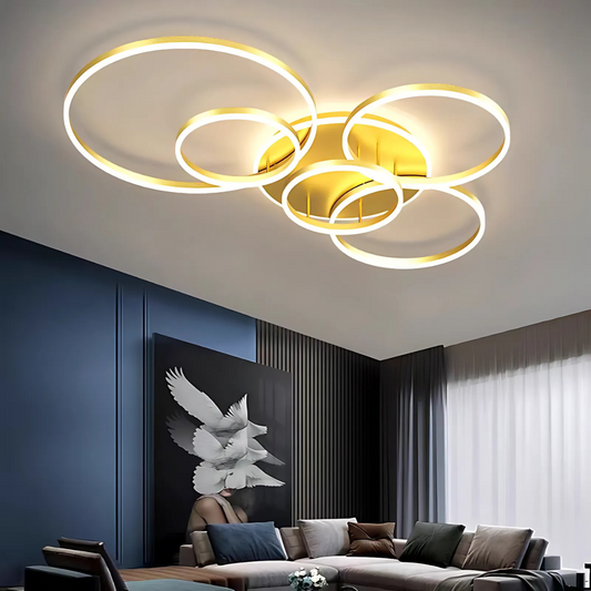 LED -csillár távirányítóval, 5 kör, 120W, meleg/hideg/semleges fény, instabil, arany