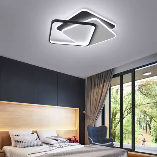 LED -csillár ferde 120W távirányítóval, 3 négyzet, hideg/forró/semleges fény, átkozott, fekete