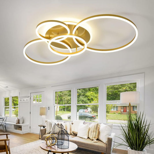 LED -csillár Dario távirányítóval, 4 kör, 103W, meleg/hideg/semleges fény, instabil, arany