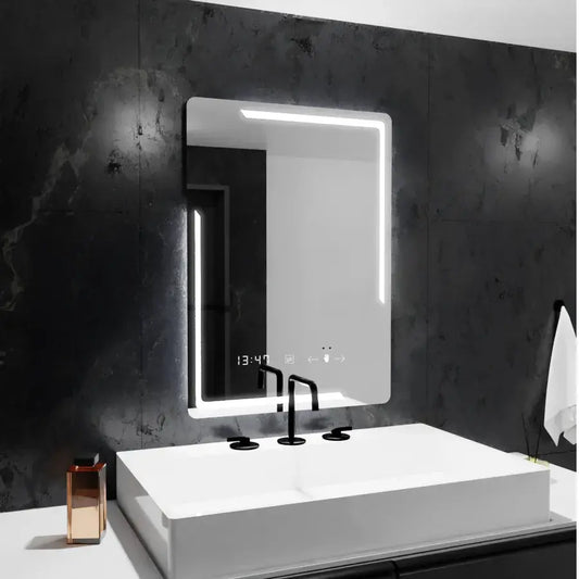 Téglalap alakú LED -tükör, 60x80 cm, Rayonement MotionGlow Marcello, Disfiguration System, óra és hőmérő, Daimable