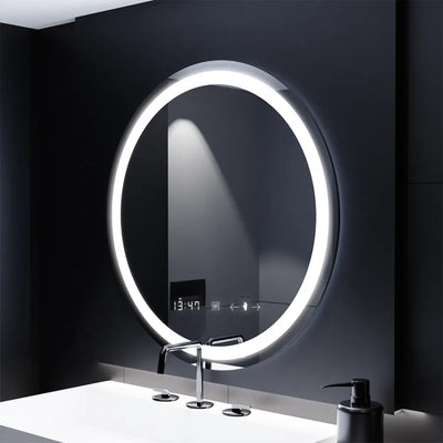 Kerek LED -tükör, 70 cm, Celeste MotionGlow Marcello, Leírásos rendszer, óra és hőmérő, dimálható