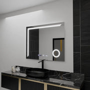 Téglalap alakú LED -tükör, 100x80 cm, precíziós mozgásgátló marcello, letiltási rendszer, óra és hőmérő, kozmetikai nagyító