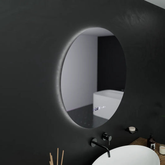 Kerek LED -tükör, 60 cm, Serenit MotionGlow Marcello, Leírásító rendszer, óra és hőmérő, dimálható