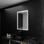 Téglalap alakú LED -tükör, 60x80 cm, verites birodalmi ezüst mozgás Glow Marcello, Deprover, óra és hőmérő, Dimable