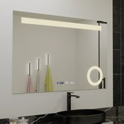 Téglalap alakú LED -tükör, 120x80cm, Absolu MotionGlow Marcello, helyettes rendszer, óra és hőmérő, kozmetikai lup