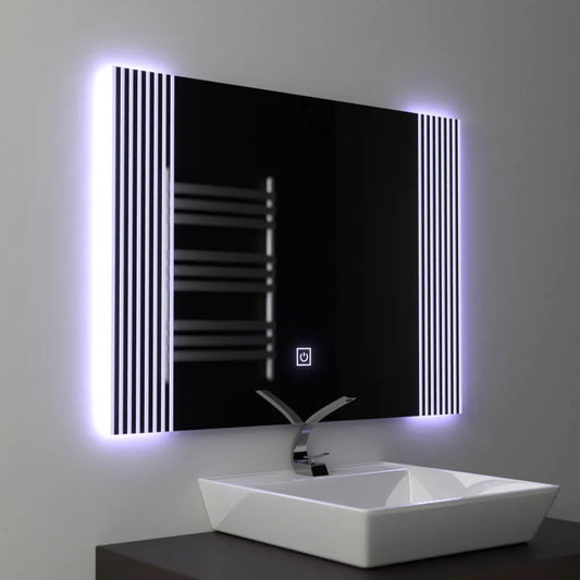 Téglalap alakú LED -tükör, 80x60 cm, végtelen keret alapvető érintés