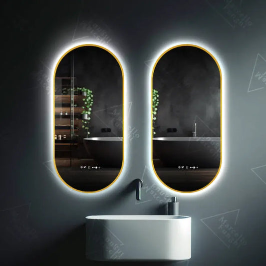 Ovális LED -tükör, 60x80cm, visszajövök Marcello érzékelő, letiltási rendszer, óra és hőmérő, Davable