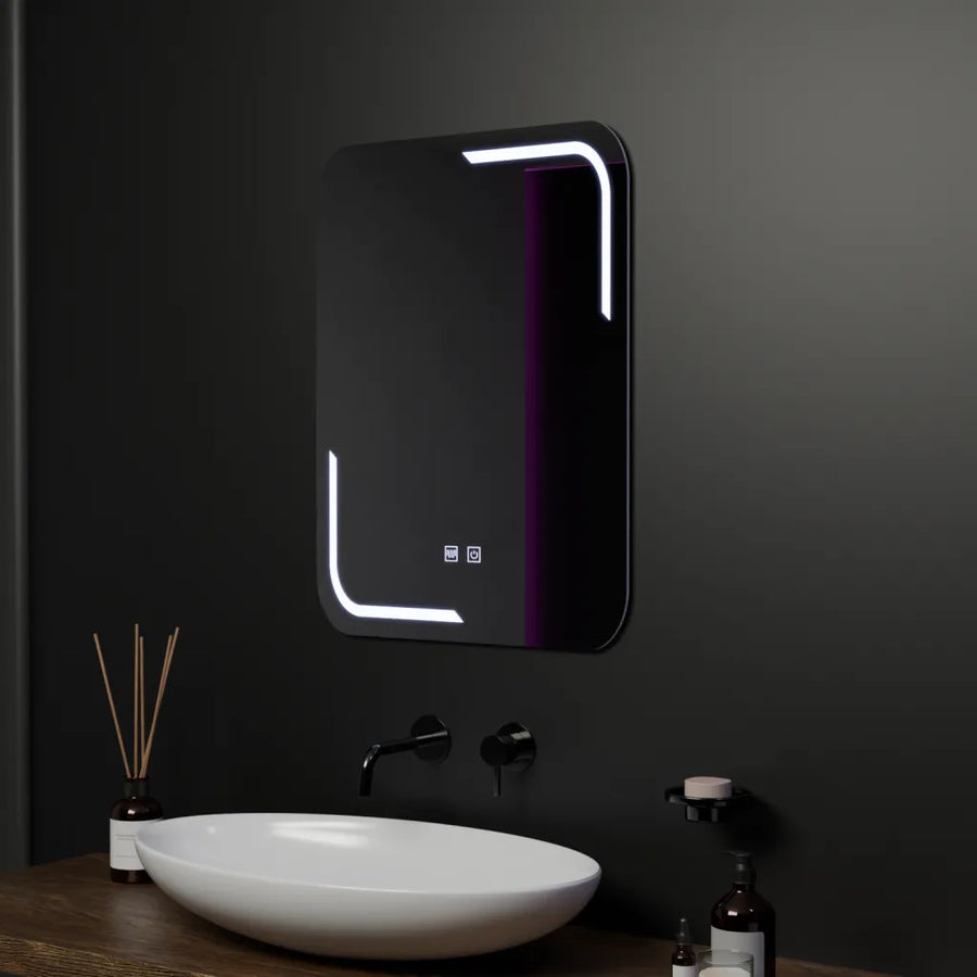 Téglalap alakú LED -tükör, 60x80cm, érintse meg az ulrichot, a szennyeződéses rendszer, dimablable