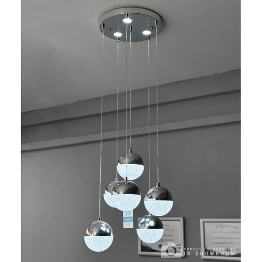 LED -csillár, amelyet a 63W távirányítóval felfüggesztettek, 6 elem, hideg/forró/semleges fény, instabil, ezüst, állítható magasság