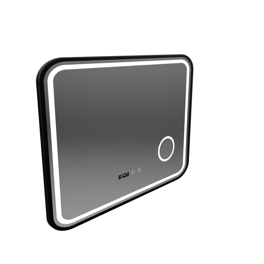 Mirror LED Touch Bernd leolvadó rendszer, óra és hőmérséklet 80x60 cm fekete ecset alap Cosmetica