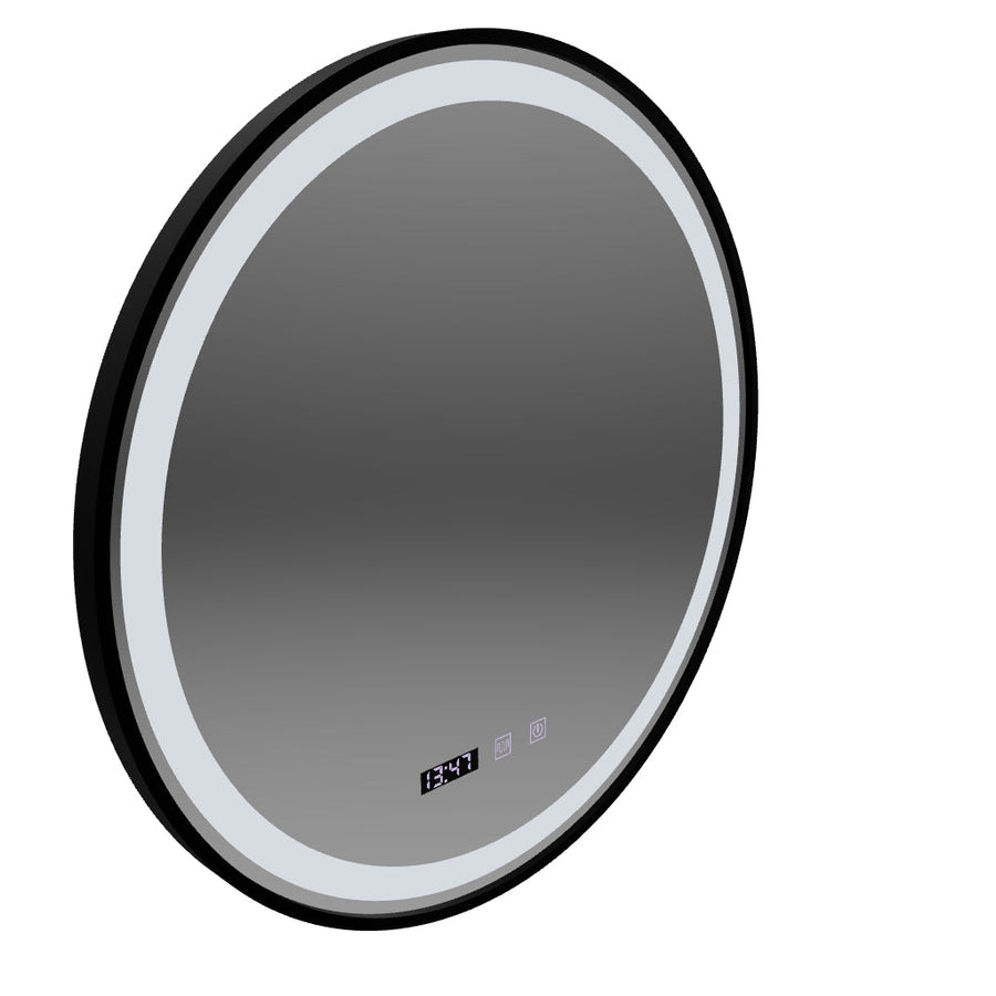 Mirror LED Touch NOVARA páramentesítő rendszer, óra és hőmérséklet 60 cm szálcsiszolt fekete keret
