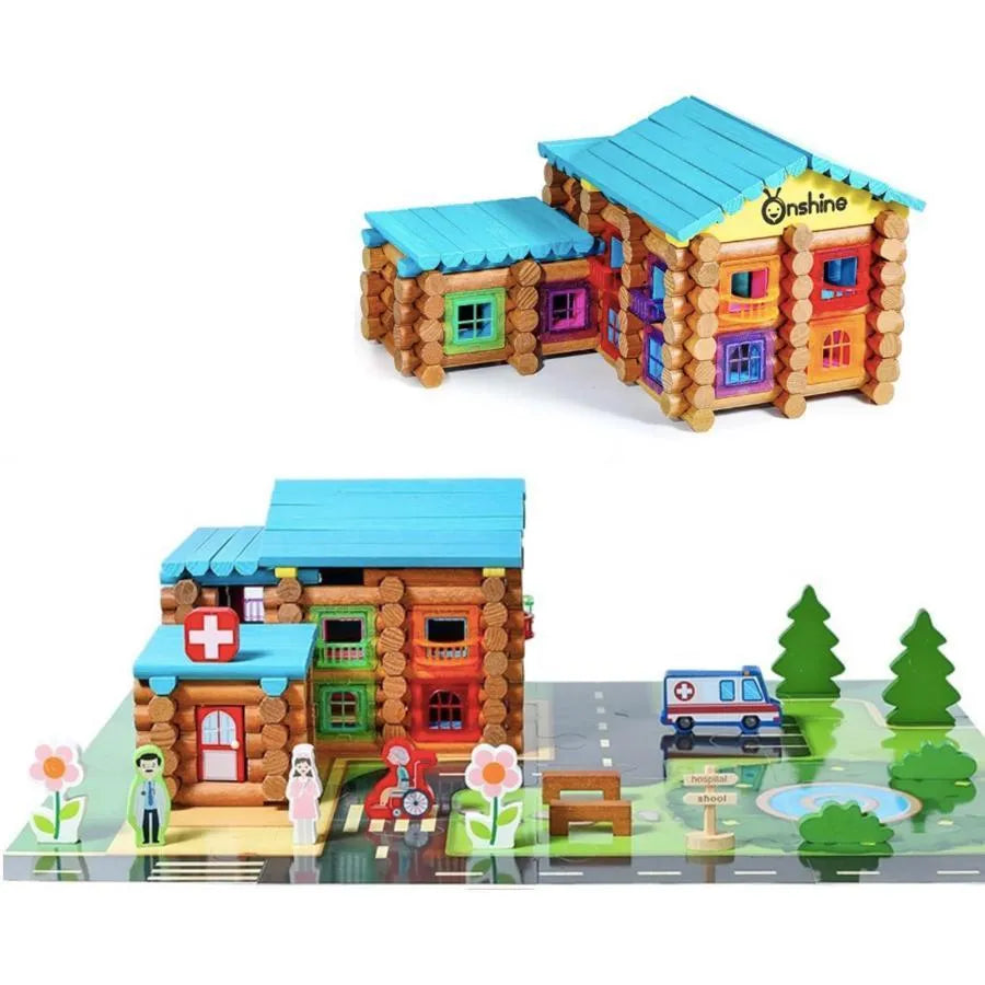 Puzzle típusú kórház, 240 darab, többszínű, fa