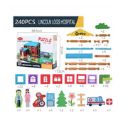 Puzzle típusú kórház, 240 darab, többszínű, fa