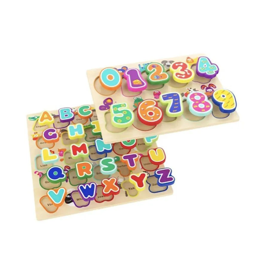 Asztal többszínű állatokkal és számokkal, 11 darab, fa