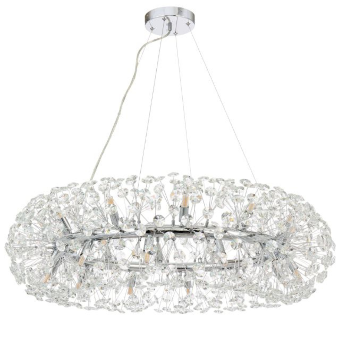 Crystal Chandelier perc 12x G9, 60 cm átmérőjű, fényes ezüst, állítható magasság