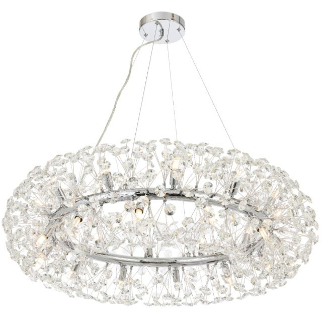 Crystal Chandelier perc 12x G9, 60 cm átmérőjű, fényes ezüst, állítható magasság