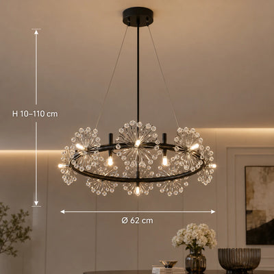 PETERHOF Magno kristálycsillár, átmérő 62cm, 20X G4, fekete, állítható magasságú