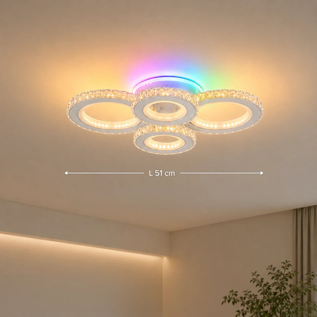 LED csillár távirányítóval és kristály NOVA ROTONDA RGB 82W, 4 kör, hideg/meleg/semleges fény, szabályozható, fehér - 01_LT073-4WH.png